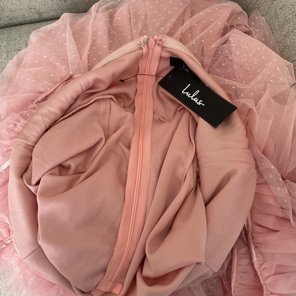 Lulus Pure Radiance Pink Mesh Swiss Dot Tiered Ruffle Straps Maxi Dress NWT S - Picture 10 of 15